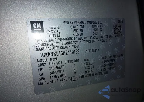 2017 GMC Acadia Sle-1 z USA, uszkodzony, nr VIN 1GKKNKLA5HZ149168